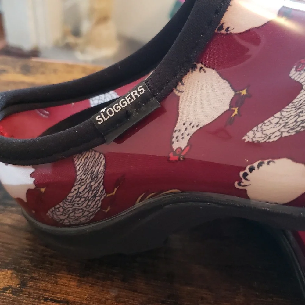 Sloggers Waterproof Rain and Garden Red Barn Chicken Print Clogs - Picture 4 of 12
